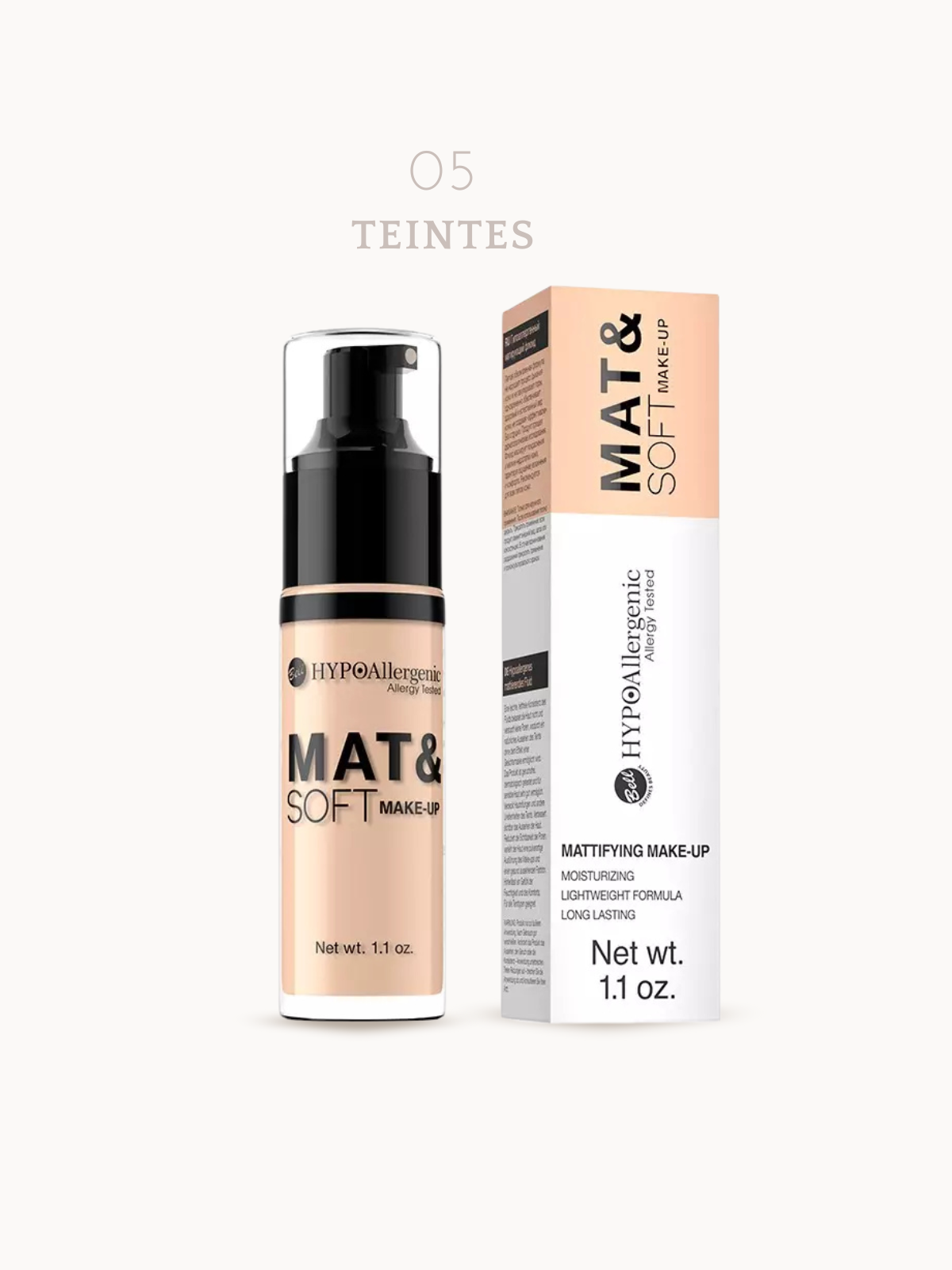 Fond de Teint Matifiant Hypoallergénique Mat&Soft – Teint Lisse & Zéro Brillance
